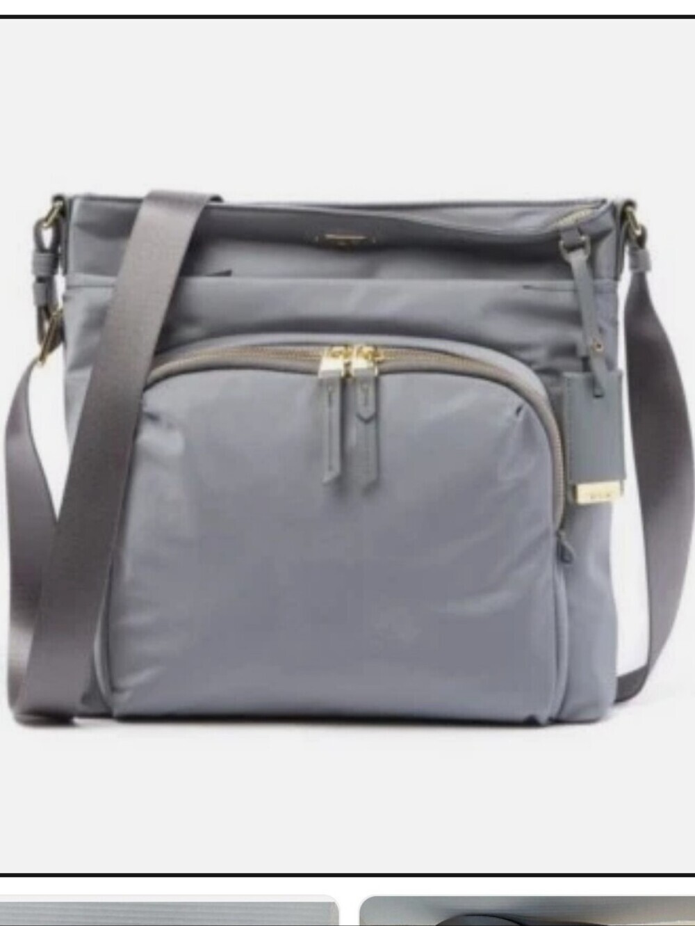 Tumi Silver-Gray Nylon Crossbody Bag with Front Zip Pocket